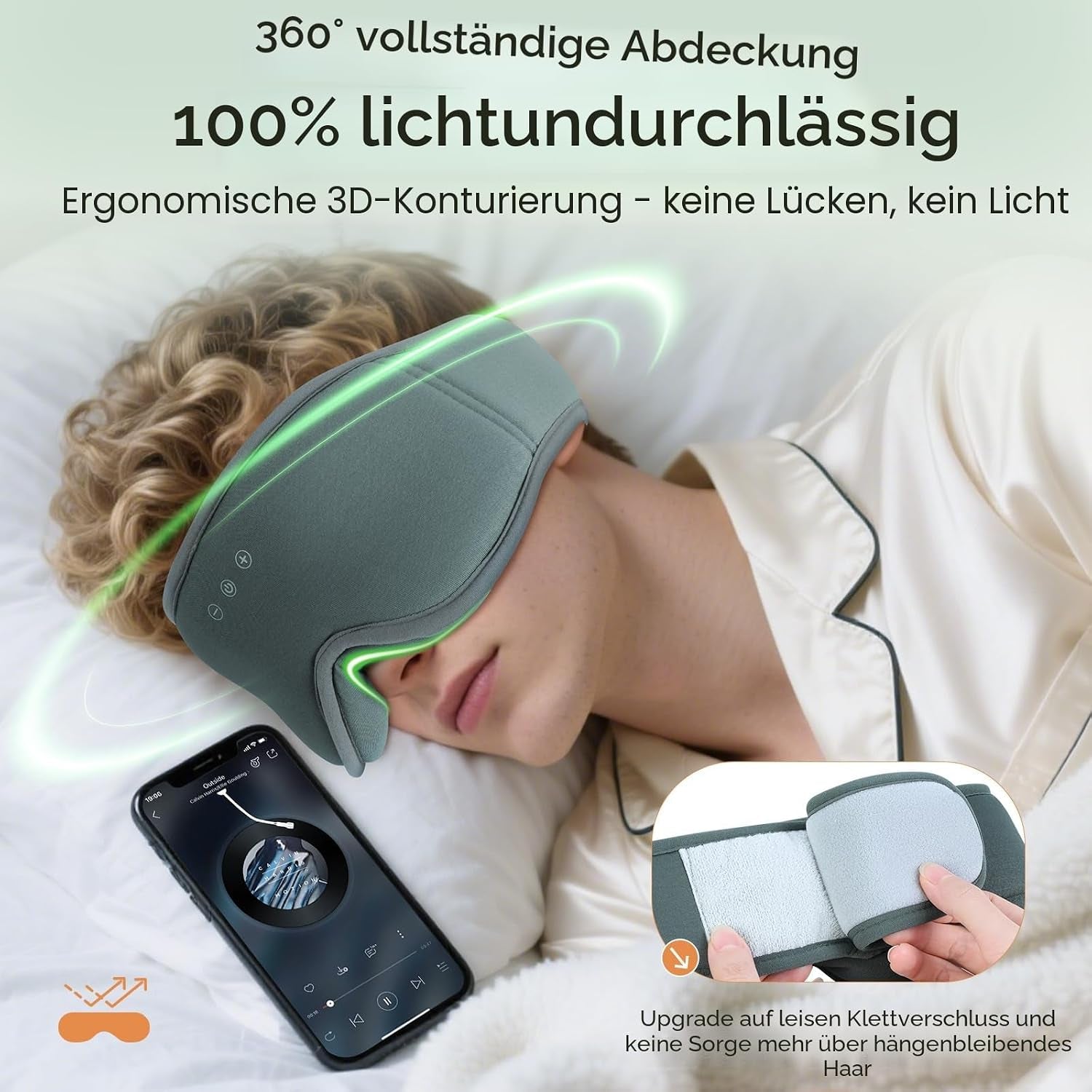 MUSICOZY Bambus-Baumwolle Schlafmaske Mit Kopfhörer, 3D Schlafkopfhörer Bluetooth V5.4 Augenmaske Schlafmaske Für Seitenschläfer, Sleep Mask Waschbar Schlafbrille Mit Mikrofon Für Herren/Frauen | Atmungsaktiver Angenehm Schlafmaske Bluetooth Kopfhörer Schlafkopfhörer,100% Verdunkelung Ohne Ohrdruck Für Seitenschläfer