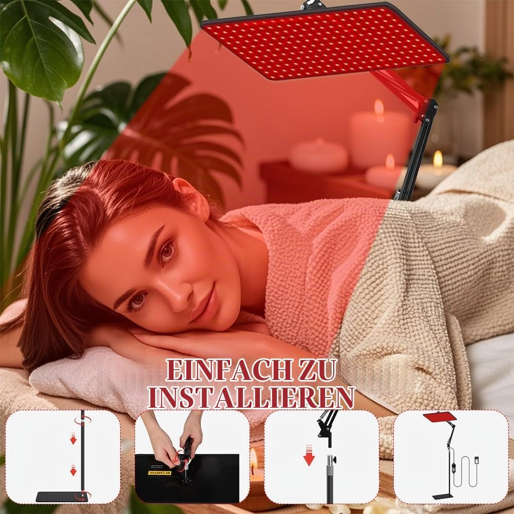 Infrarotlampe Rotlichtlampe Für Ganzkörper & Gesicht, 200 LED Red Light Therapy & 5 Helligkeitsstufen, 3-Wellenlänge (660Nm, 850Nm, 940Nm), Großes Infrarotlampe Mit Verstellbarem Ständer & Schutzbrill