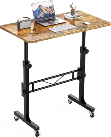 Höhenverstellbarer Schreibtisch Mit Rollen, Tisch Computertisch Schreibtisch Höhenverstellbar Stehpult Für Walking Pad Laufband Für Zuhause, PC Tisch Klein Für Home Office, 80 X 40Cm, Vintagebraun