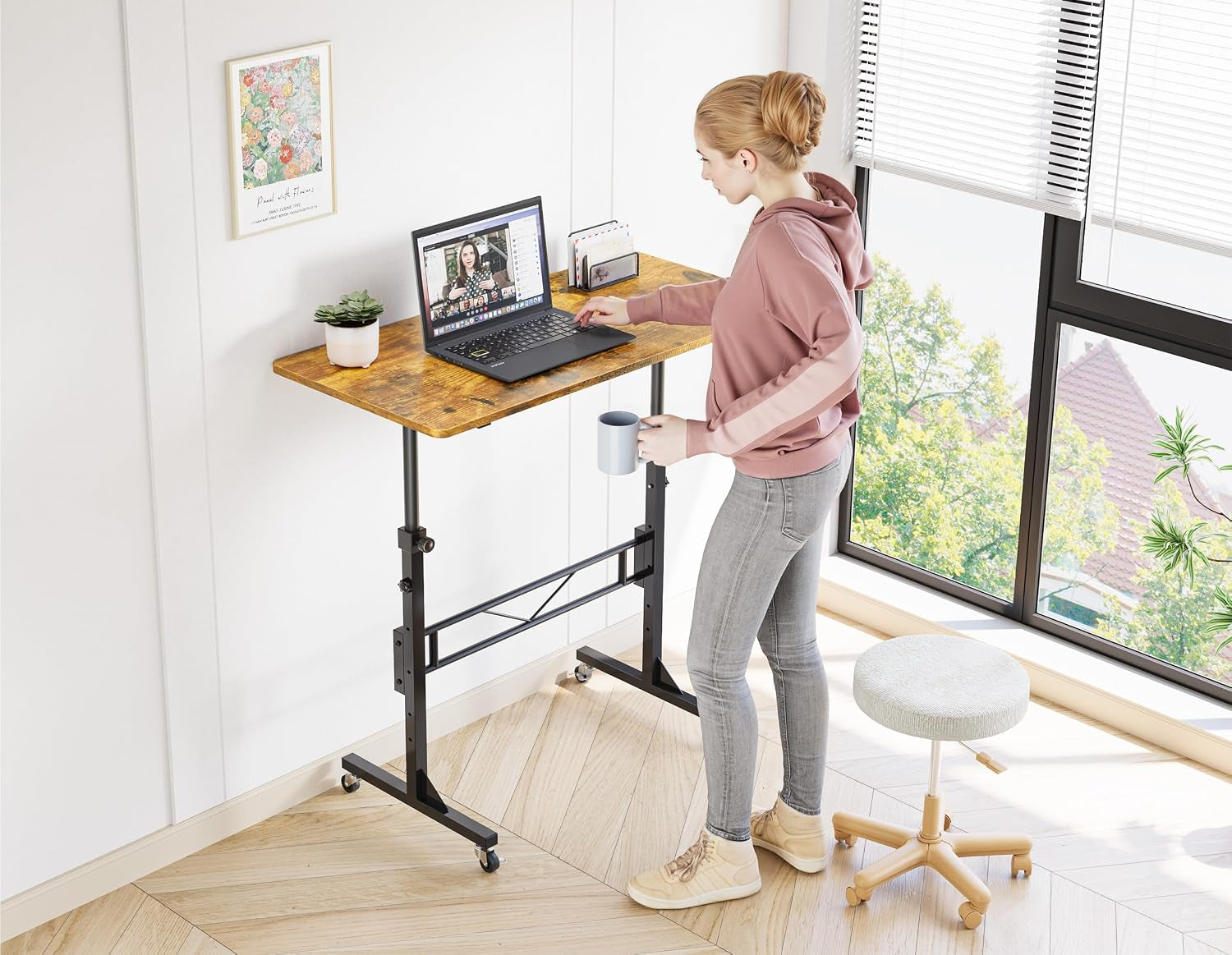 Höhenverstellbarer Schreibtisch Mit Rollen, Tisch Computertisch Schreibtisch Höhenverstellbar Stehpult Für Walking Pad Laufband Für Zuhause, PC Tisch Klein Für Home Office, 80 X 40Cm, Vintagebraun