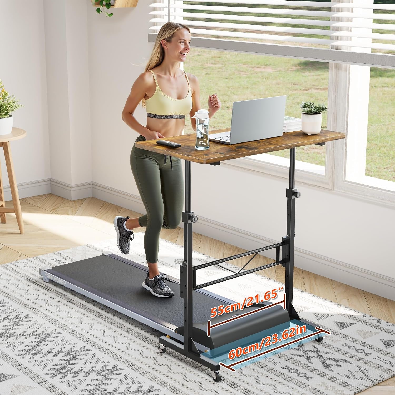 Höhenverstellbarer Schreibtisch Mit Rollen, Tisch Computertisch Schreibtisch Höhenverstellbar Stehpult Für Walking Pad Laufband Für Zuhause, PC Tisch Klein Für Home Office, 80 X 40Cm, Vintagebraun