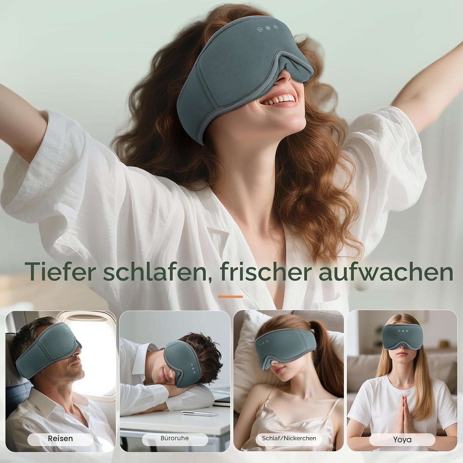 MUSICOZY Bambus-Baumwolle Schlafmaske Mit Kopfhörer, 3D Schlafkopfhörer Bluetooth V5.4 Augenmaske Schlafmaske Für Seitenschläfer, Sleep Mask Waschbar Schlafbrille Mit Mikrofon Für Herren/Frauen | Atmungsaktiver Angenehm Schlafmaske Bluetooth Kopfhörer Schlafkopfhörer,100% Verdunkelung Ohne Ohrdruck Für Seitenschläfer