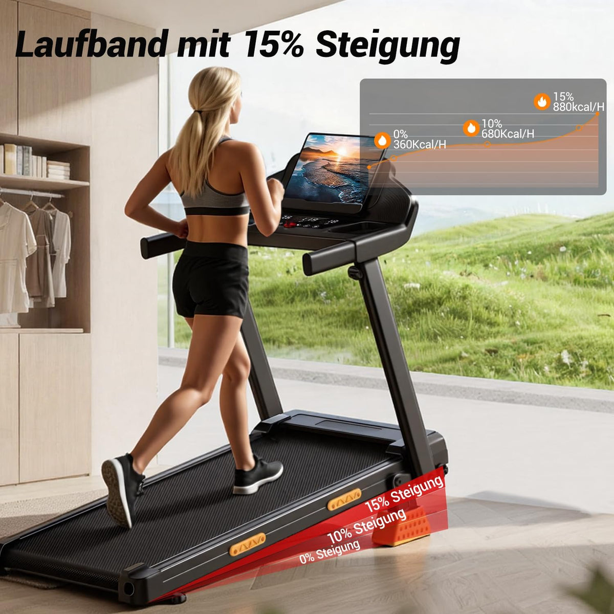 LONTEK Laufband Für Zuhause Klappbar Mit Steigung 15%