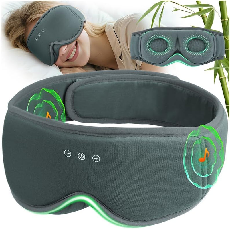MUSICOZY Bambus-Baumwolle Schlafmaske Mit Kopfhörer, 3D Schlafkopfhörer Bluetooth V5.4 Augenmaske Schlafmaske Für Seitenschläfer, Sleep Mask Waschbar Schlafbrille Mit Mikrofon Für Herren/Frauen | Atmungsaktiver Angenehm Schlafmaske Bluetooth Kopfhörer Schlafkopfhörer,100% Verdunkelung Ohne Ohrdruck Für Seitenschläfer