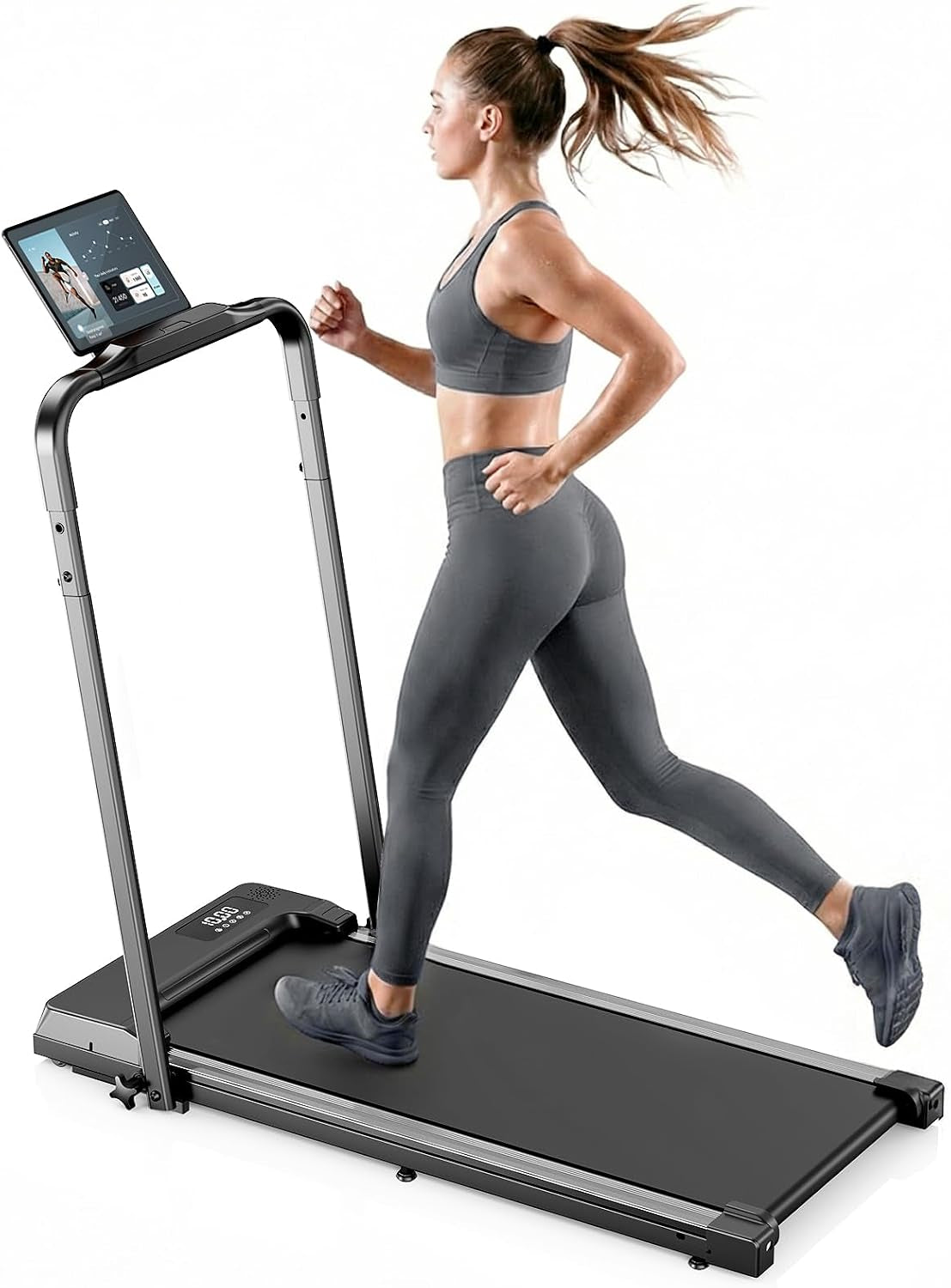 Laufband Für Zuhause Klappbar – Upgraded Langlebig & Tragbar Elektro-Treadmill Für Home-Fitness, Mit Starkem Saugnapf-Tabletthalter & Fernbedienung, Max. 10 Km/H Für Cardio & Walking (Black) | Max Speed 10 Km/H, Saugnapf-Tablet-Halterung, Fernbedienung, Leise, Kompakte Gehunterlage Für Zuhause Und Büro