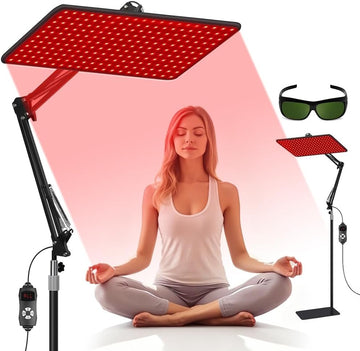Infrarotlampe Rotlichtlampe Für Ganzkörper & Gesicht, 200 LED Red Light Therapy & 5 Helligkeitsstufen, 3-Wellenlänge (660Nm, 850Nm, 940Nm), Großes Infrarotlampe Mit Verstellbarem Ständer & Schutzbrill